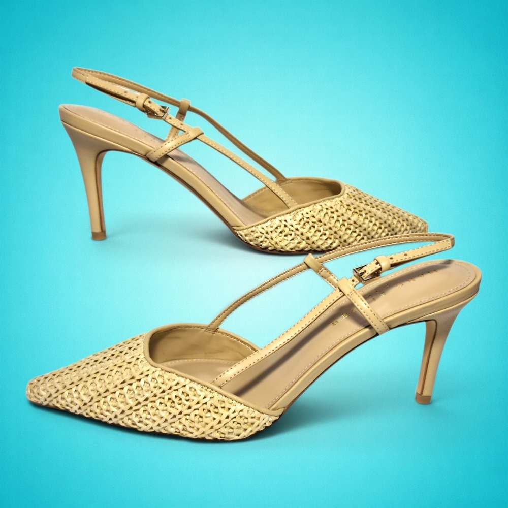 New‎ Women's Marc Fisher LTD Flory 3 Light Natural Slingback Heels, Size 8M.